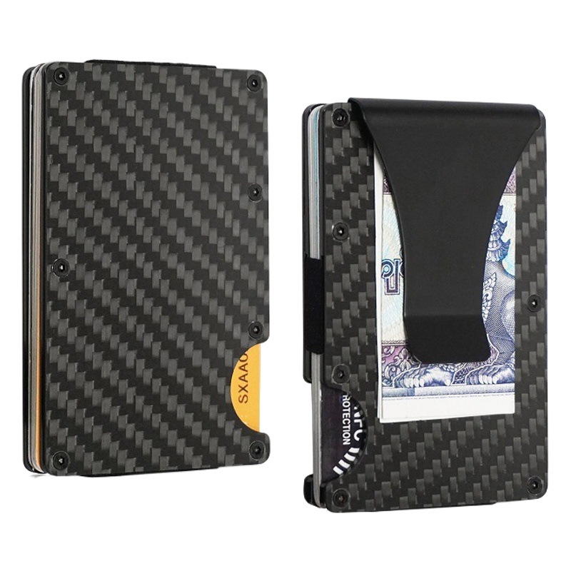 Factory direct large capacity anti-theft brush anti-degaussing metal wallet RFID card holder carbon fiber credit card holder card holder