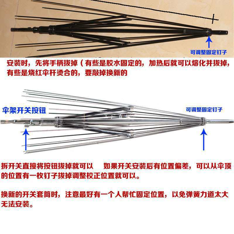 Wholesale umbrella repair accessories long rod umbrella top groove middle plate fixed switch sleeve 816 bone long umbrella middle plate sunshade cap