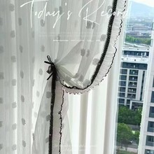 可爱云朵纱毛球纱客厅卧室纱帘小香风纱白纱透光不透人半遮光帘