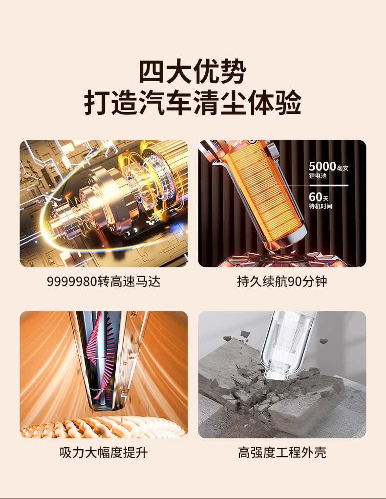 Handheld vacuum cleaner household small mini car Wireless super suction car powerful miniature dust suction artifact