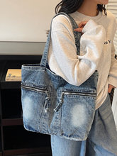 复古工装风大包包女2025新款水洗牛仔托特包秋冬大容量腋下单肩包