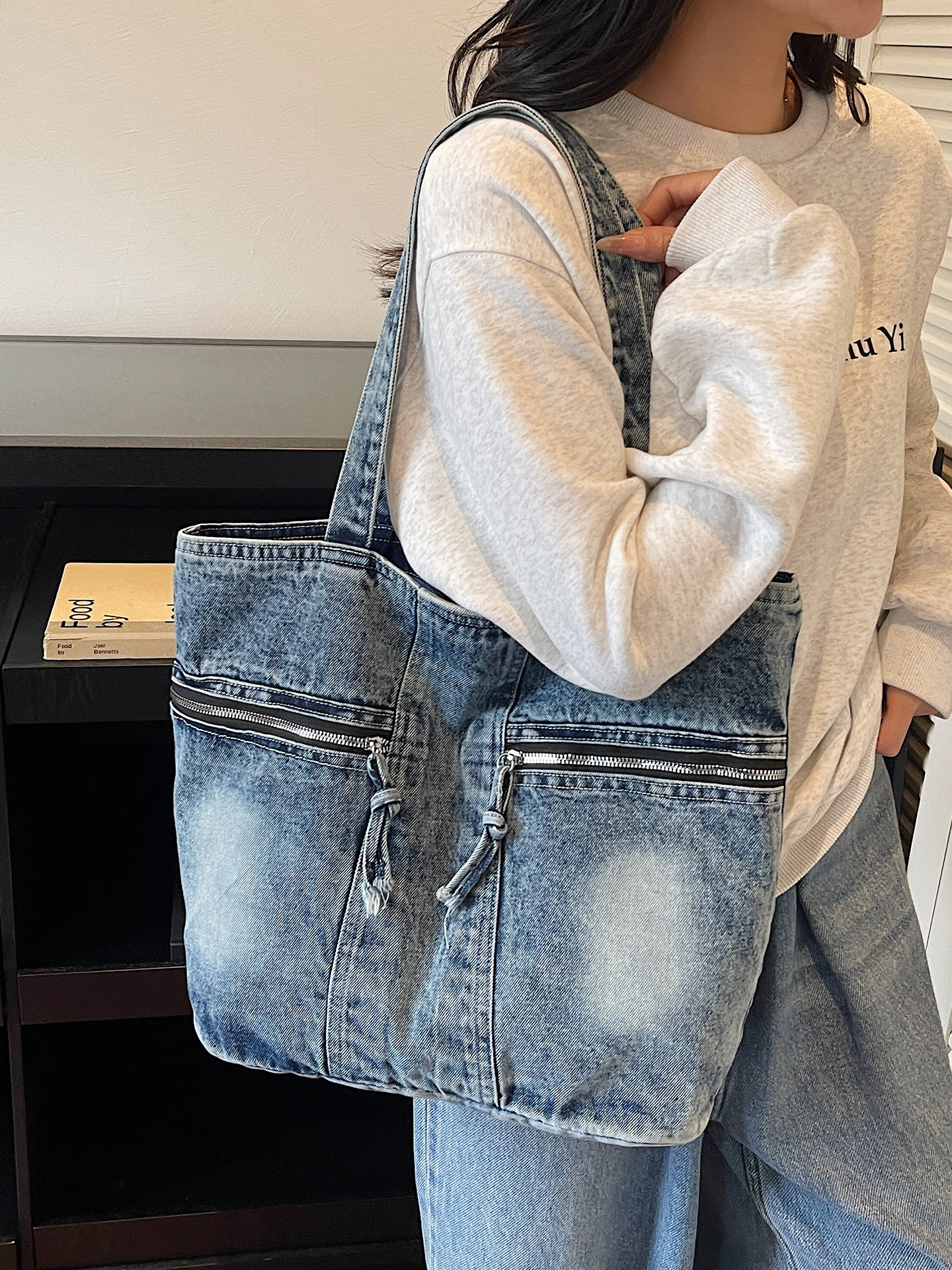 复古工装风大包包女2025新款水洗牛仔托特包秋冬大容量腋下单肩包