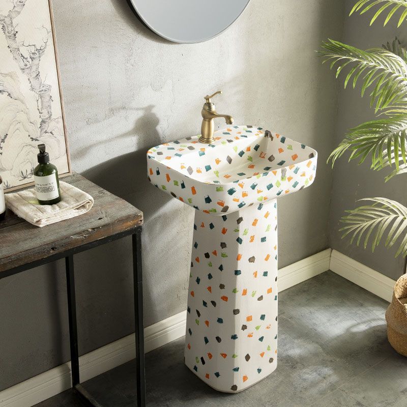 Single-Hole Ceramic Pedestal Basin Villa Balcony Integrated Floor-Standing Washbasin Bathroom Washstand