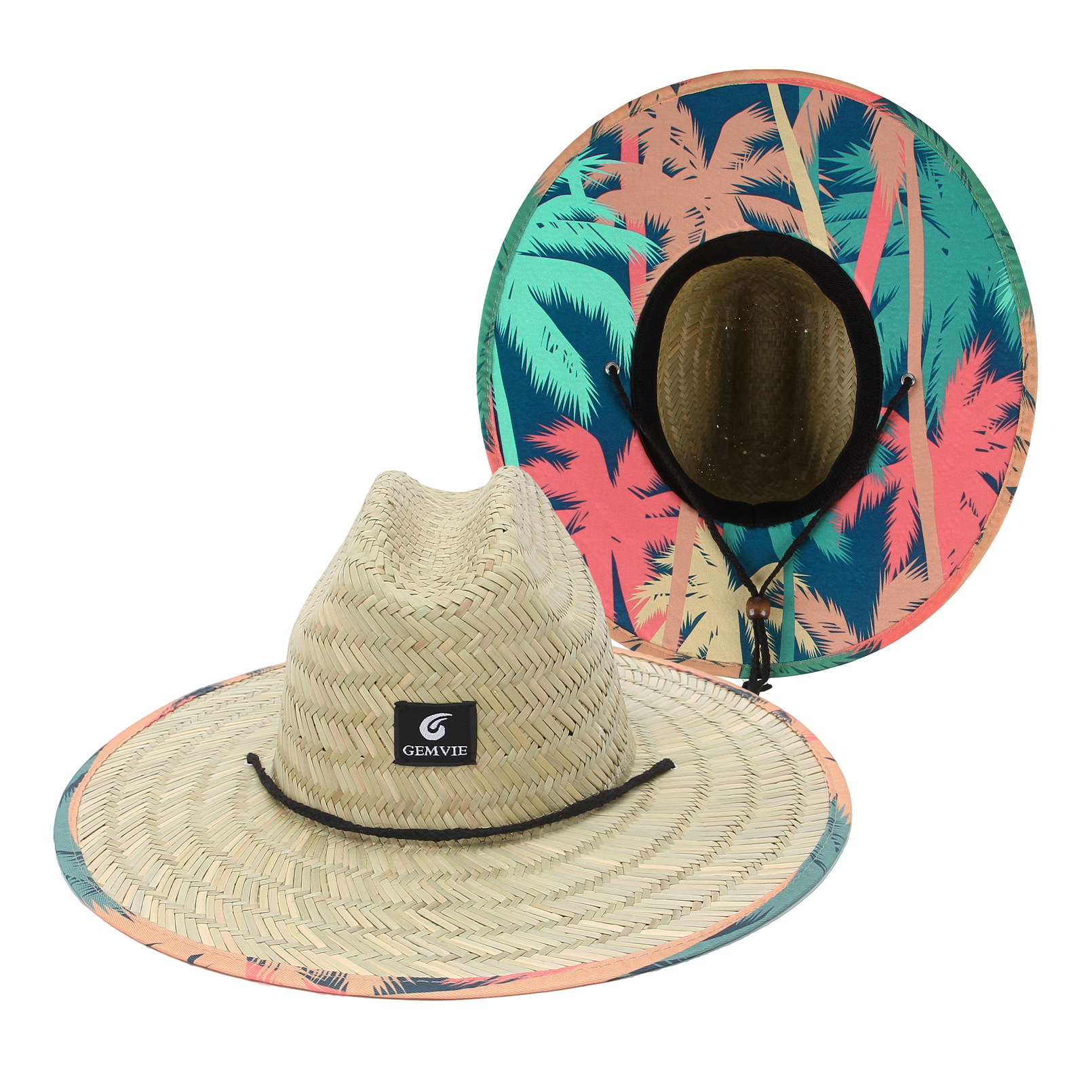Klassischer Damen-Strohhut, Sommer-Strandhut mit breiter Krempe und Applikationsdruck, Sonnenschutz, ideal für Strand und Freizeit_voghion.com
