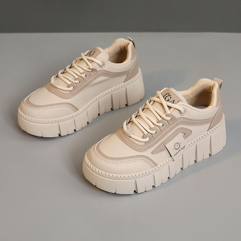 SH312 Neue Damen-Plateauschuhe mit Farbblock-Design für Frühling und Herbst 2025, dicke Sohle, Leder, höhenverstärkend, schlicht, für Studentinnen_voghion.com