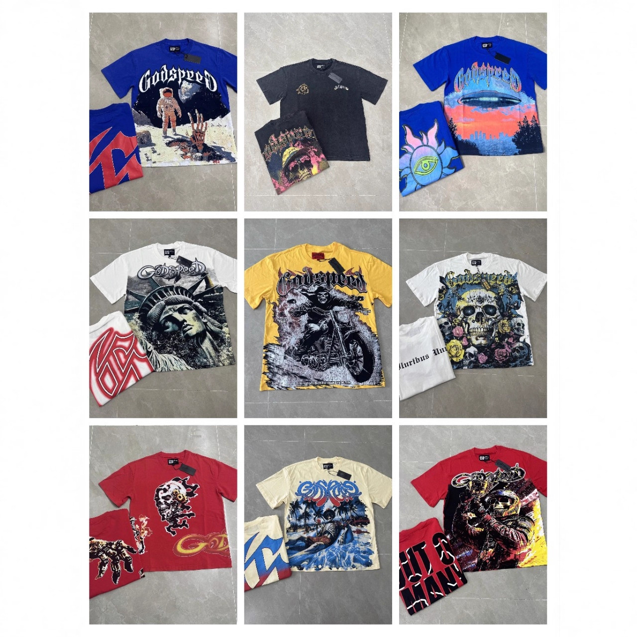 2025 Cross-Border Wholesale American Trend Go New Style Rock Street Skull Print Vintage Washed Loose Cotton T-Shirt for Men