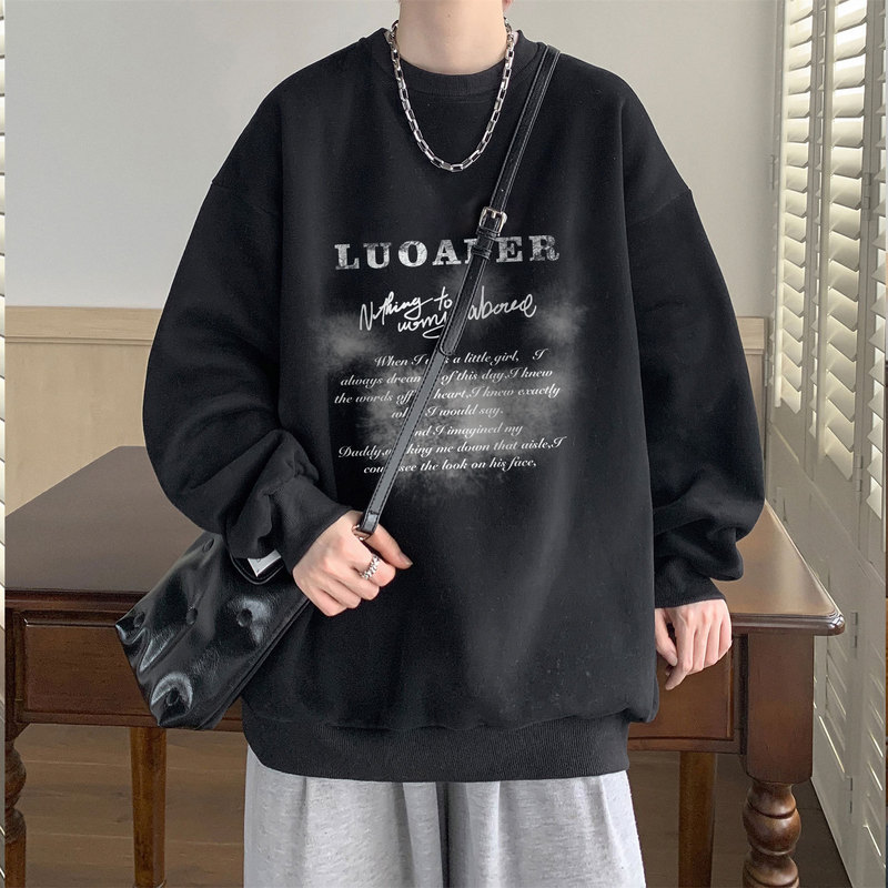 NASA American Heavy Sweatshirt Boys Fall Loose plus size Crewneck Pullover Long Sleeve Top Fashionable apricot Jacket