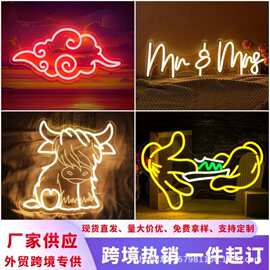 temu热销款露营车发光灯纹身日语亚克力led霓虹灯usb高地牛灯牌