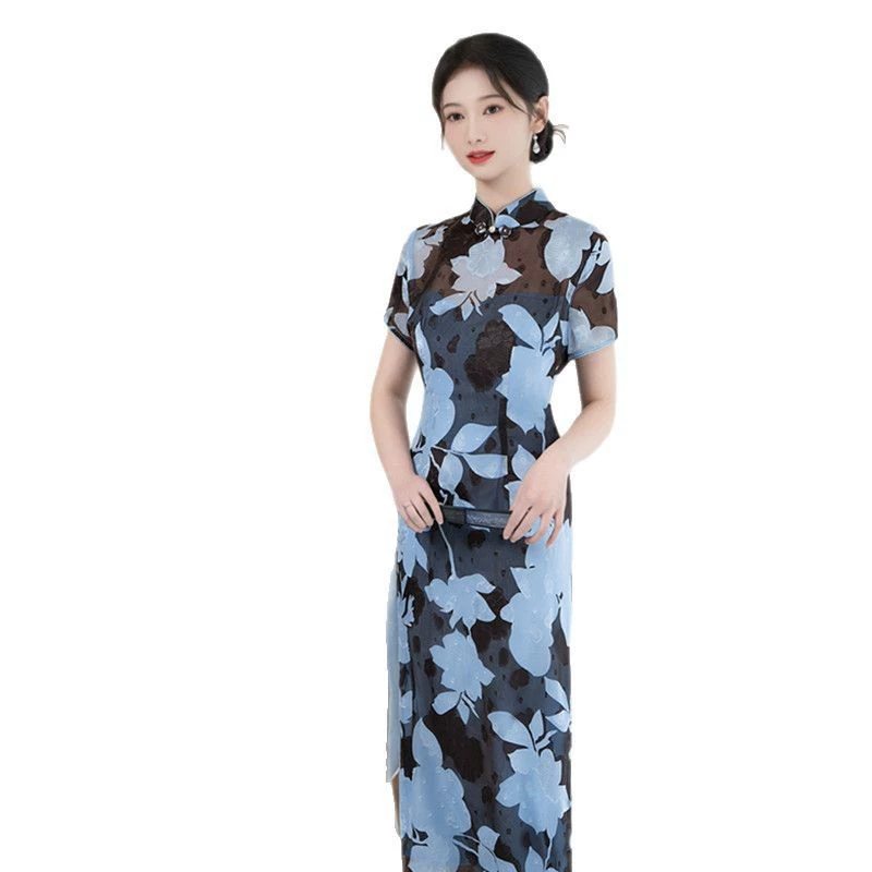 Ретро длинное летнее кафтан для бабушки? (для mother) — пер. куст. Это же чонсам? Китайское платье чонсам: для матери, с коротким рукавом