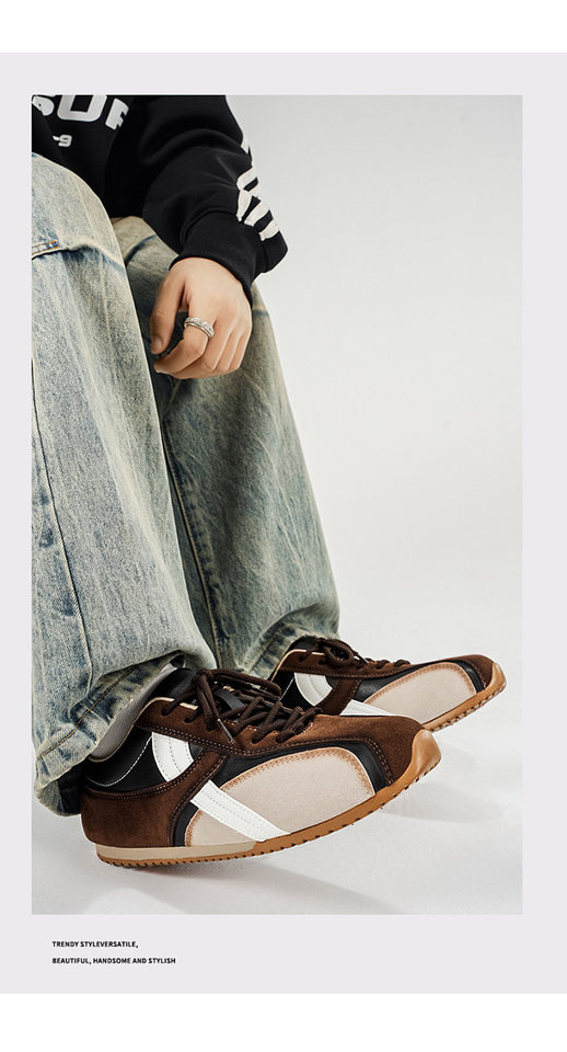 Giày sneaker nam , da tổng hợp phối lưới, đế cao 2,5 cm, buộc dây — Màu cà phê đậm chi tiết 8
