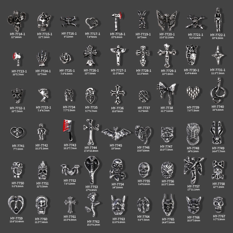 Cross-border Halloween Dark Wind Nail Art Croix Star Cross Skull Wishing Angel Love Metal Nail Jewelry