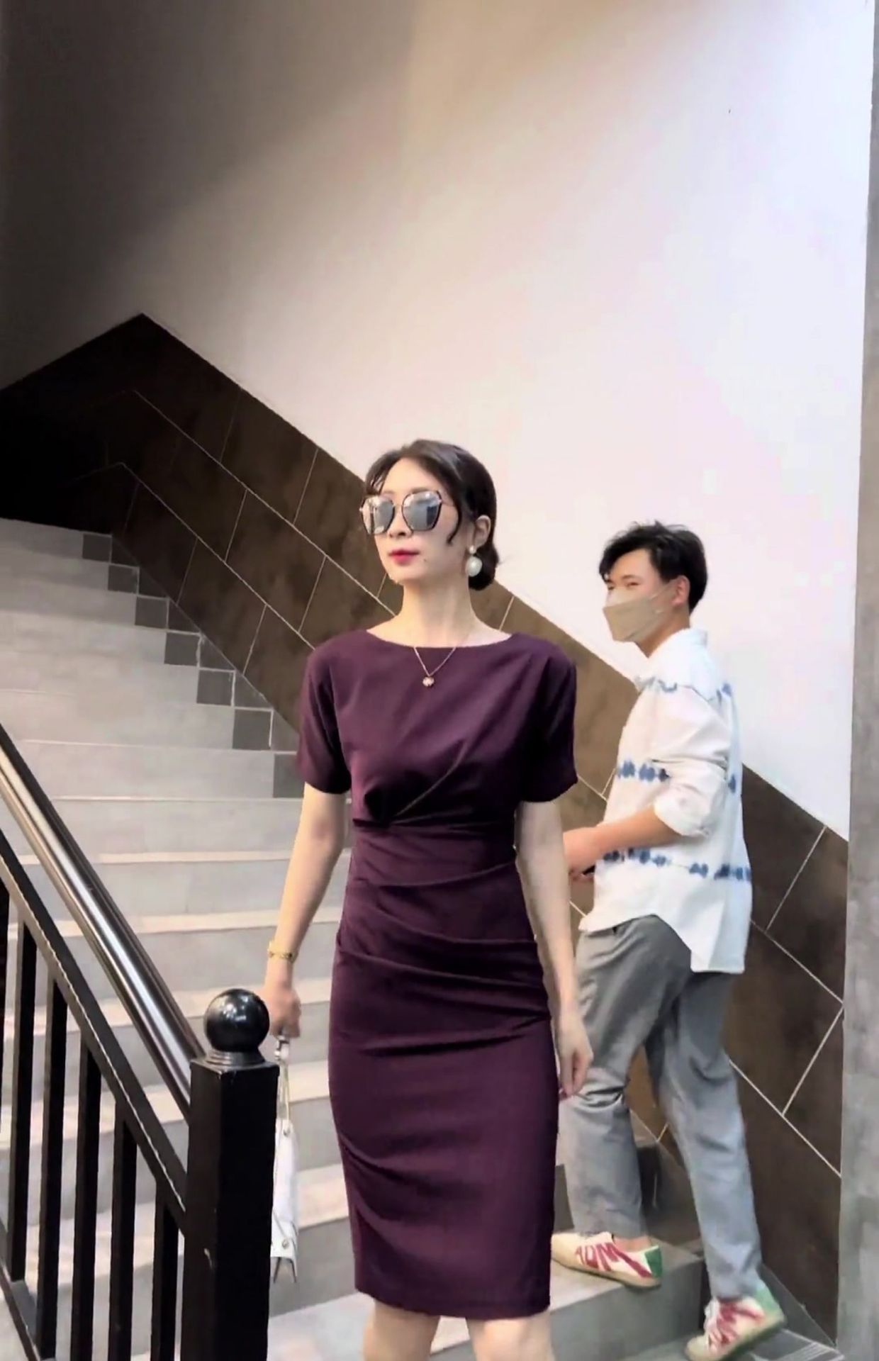 Váy liền ôm sát body tôn dáng phong cách Pháp chic cổ điển mùa hè — màu tím chi tiết 5