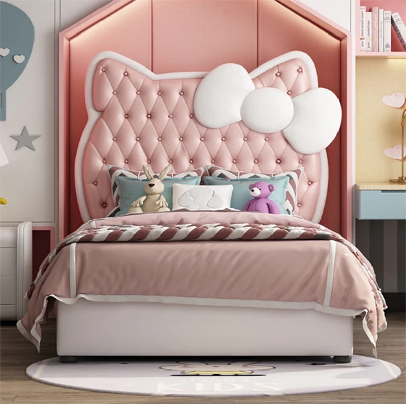 Children's Bed Princess Bed Girl Girl Daughter Bed Teenager Student Elegant Classy Children's Bed Cartoon Soft Leather Bed