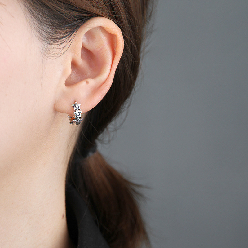 Pendientes de Plata de Ley 925 pendientes retro estrella de cinco puntas pendientes personalizados de moda de estilo coreano pendientes de nicho de las mujeres
