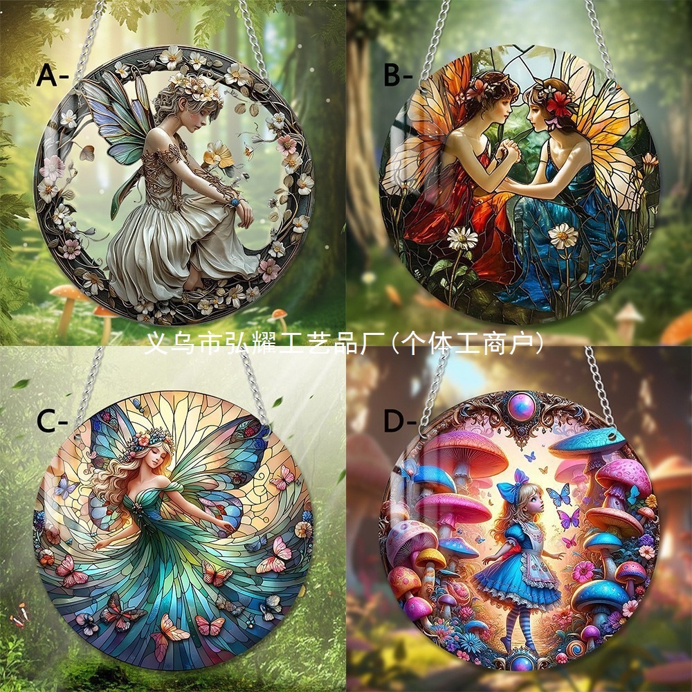 Decoración creativa transfronteriza acrílica disco plano colgar princesa de cuento de hadas belleza figura de captura de sol ventana decoración porche