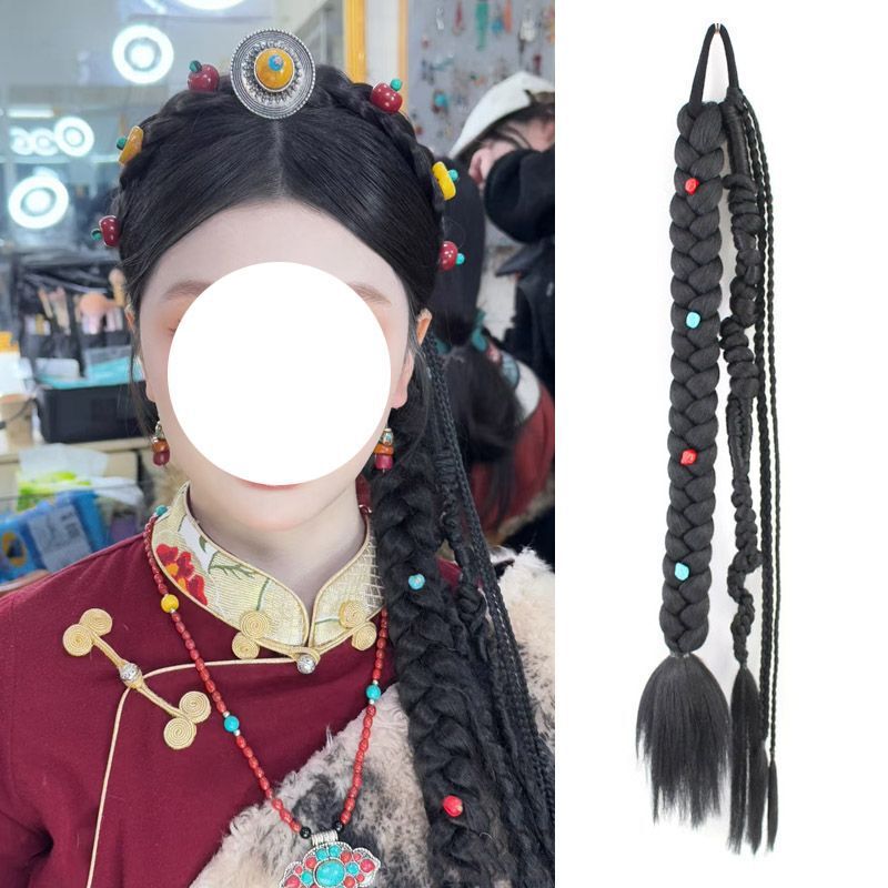 Xizang Ethnic Style Braided Wig Handmade Xizang Wig Braids Small Loose Turquoise Braids