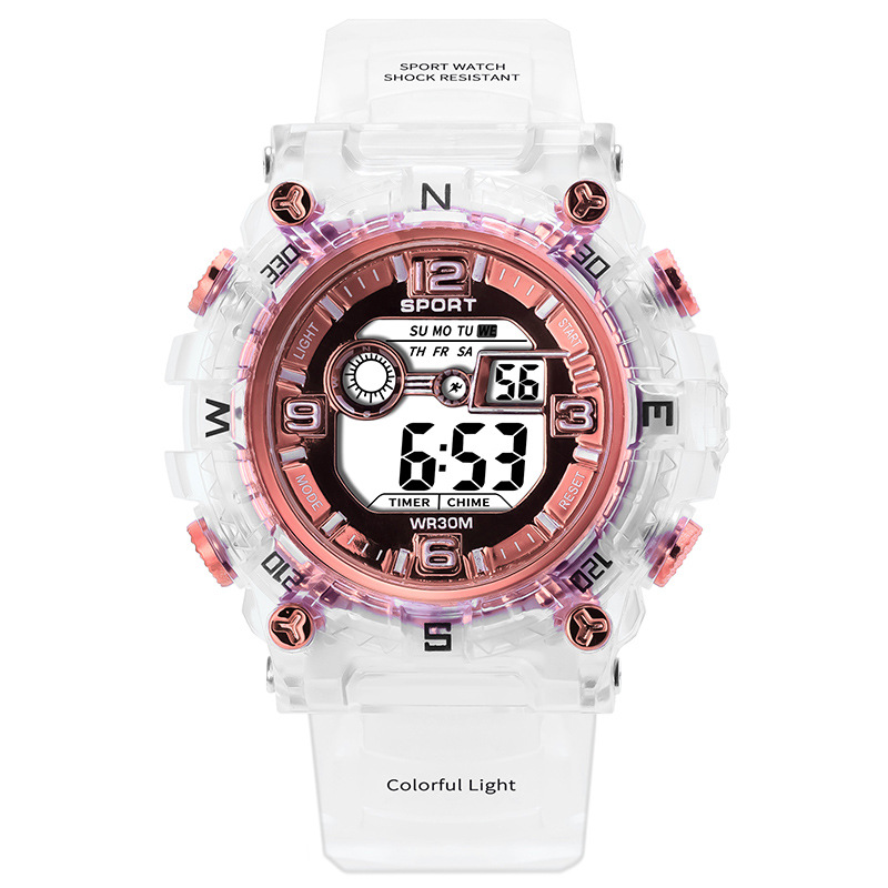 Suministro directo de fábrica transfronterizo popular dial grande reloj electrónico transparente hombres y mujeres estudiantes reloj de moda deportivo multifuncional