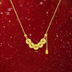 璞佐金店同款24k亮金碎碎冰錢幣貓眼項鍊女輕奢高級感小眾首飾