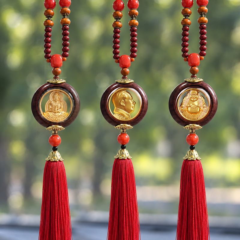 Factory Wholesale New Style Peach Wood Chairman Mao Pendant, Great Man Peace Car Hanging Ornament, Creative Rosewood Car Decoration