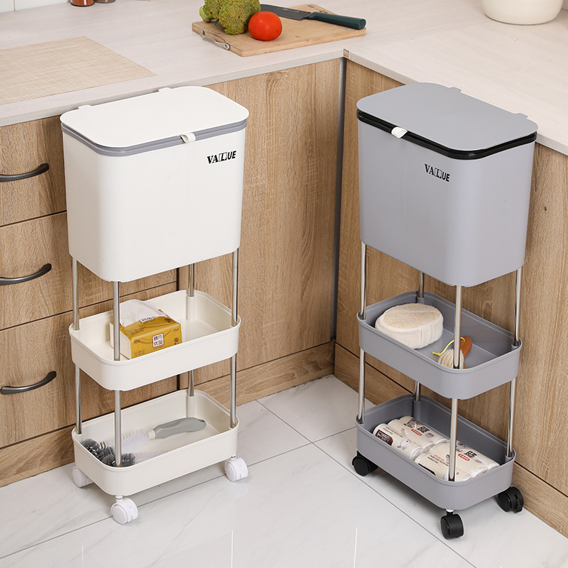 Kitchen multi-layer sorting trash can large capacity with lid and pulley dry and wet separation storage box multi-function rack Kitchen multi-layer sorting trash can large capacity with lid and pulley dry and wet separation storage box multi-function rack