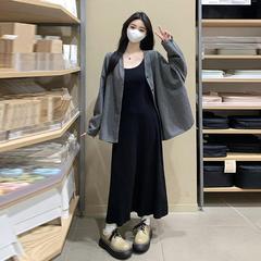 300斤大码垂坠感吊带裙收腰长裙女装秋季胖MM显瘦遮肉裙子套装潮