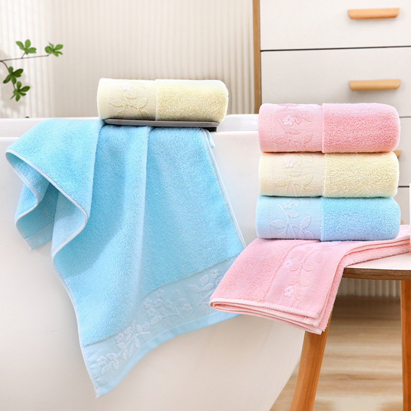 Cotton Towel In Solid Color, Soft Absorbent, With A Three-leaf Plum Blossom Design, Thickened, Soft, Breathable,_voghion.com