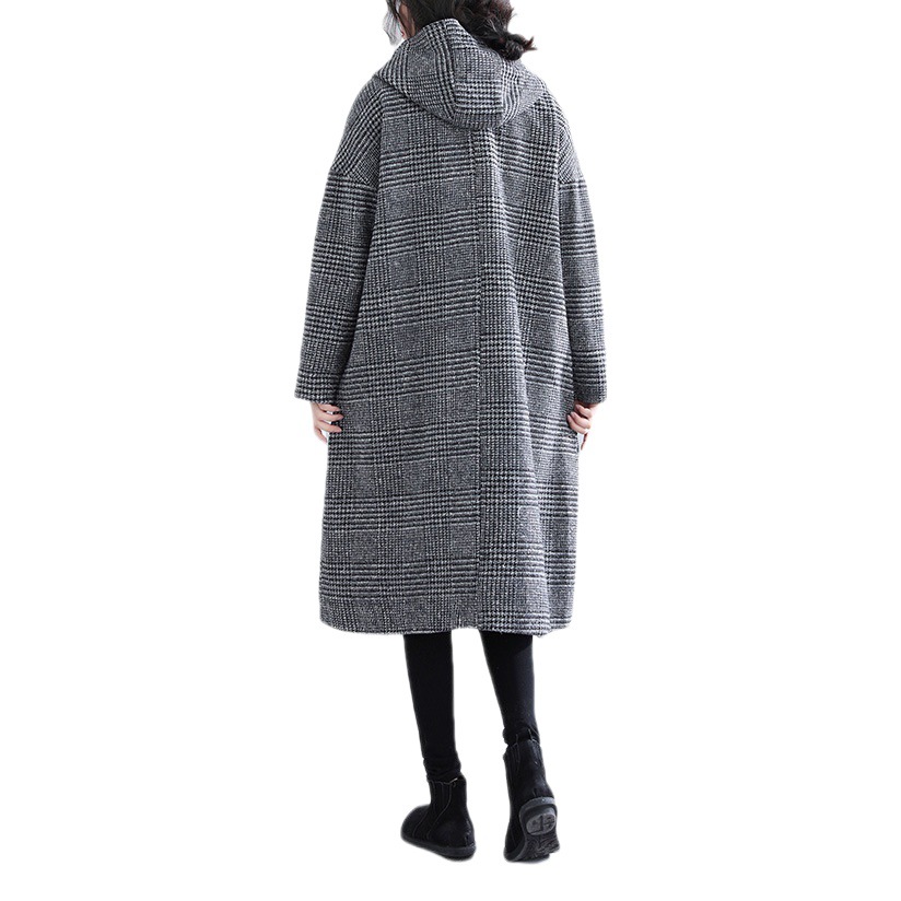 Abrigo de lana de longitud media con estampado de pata de gallo, estilo japonés y coreano, elegante, nuevo estilo de invierno 2024, 4 colores, talla grande, ropa para mujer