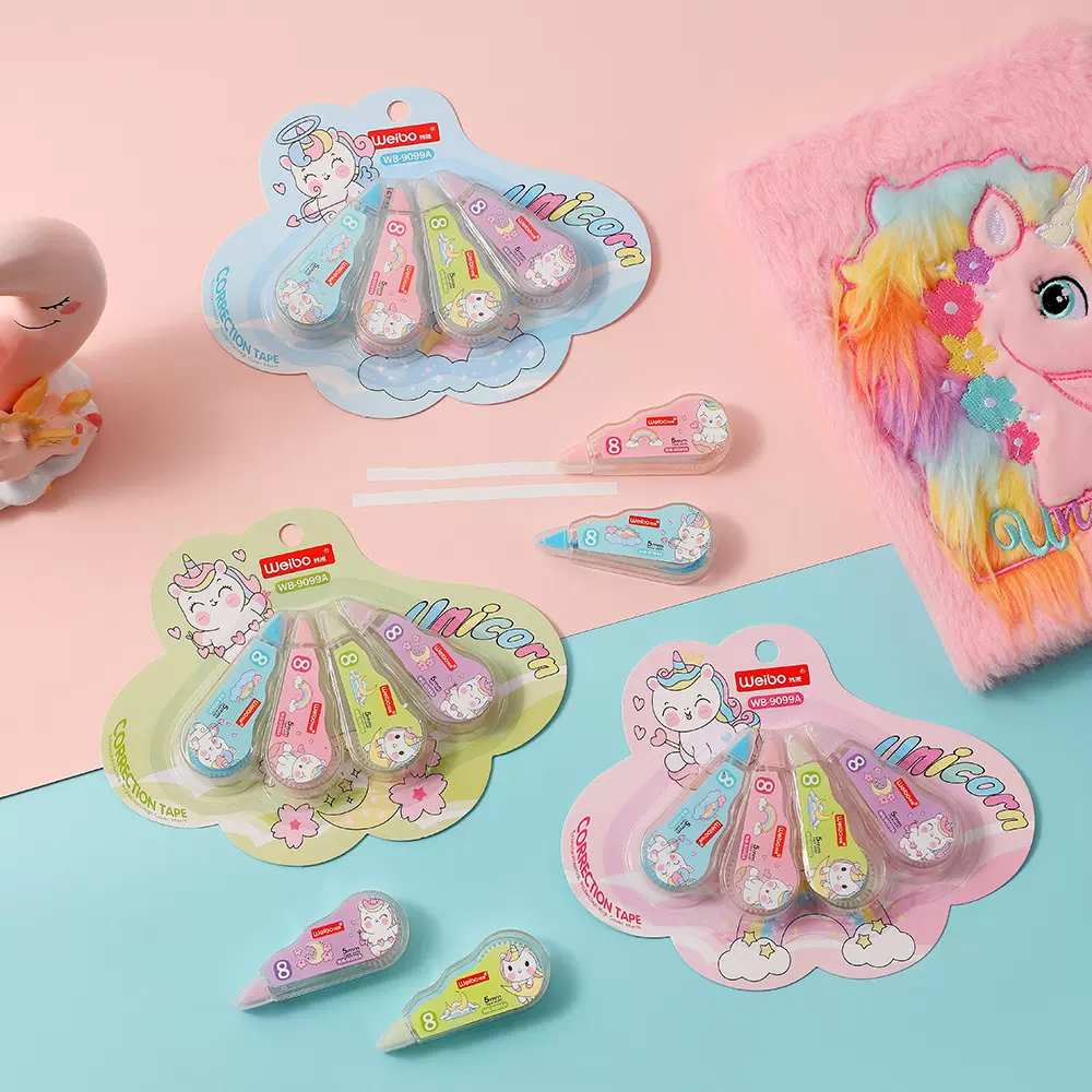 2023新款卡通独角兽修正带小学生创意改正带儿童文具办公涂改带女