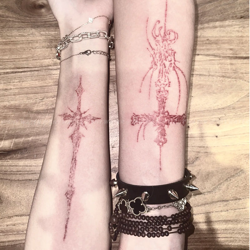 Explosive dream cross color tattoo stickers ins style personality dark sexy hot girl arm simulation scar cover tide