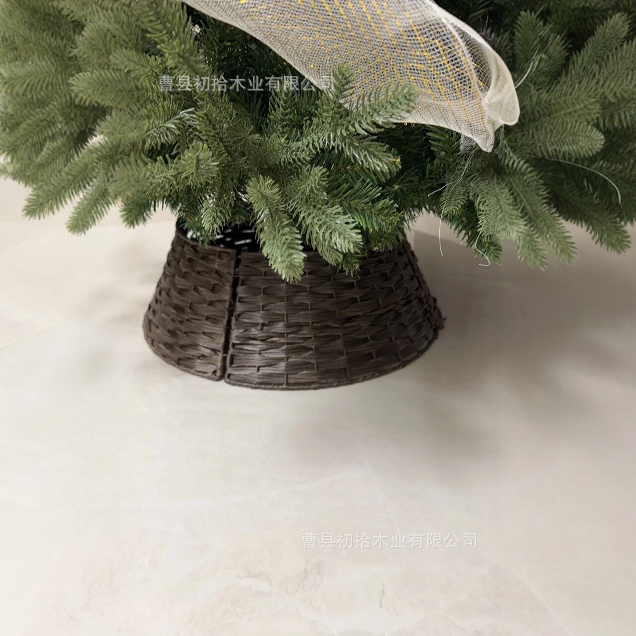 Árbol de Navidad bambú trenzado pie de árbol canasta falda marco redondo valla en árbol de Navidad retro nórdico decoración base