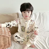 Детские цельные пижамы из чистого хлопка, летняя домашняя одежда для маленьких мальчиков с динозавром для мальчиков, детский спальный мешок, весенний весенне-осенний сезон для мальчиков