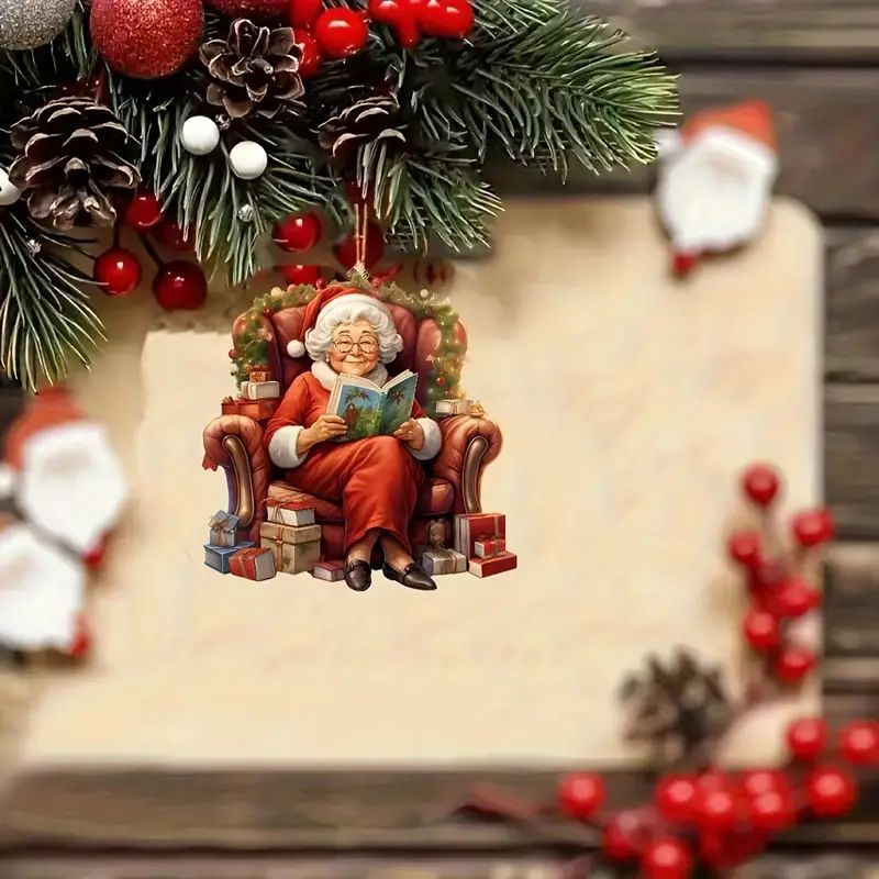 Creativo nuevo colgante navideño de Papá Noel acrílico plano transfronterizo automóvil espejo retrovisor interior decoración colgante image 1
