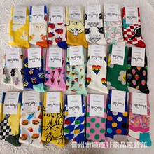 新品Happy Socks女士中筒潮袜卡通款波点街头嗨皮袜子百搭时尚款