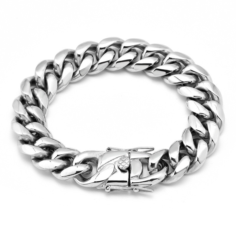 Bracelets Classification Wish  Stainless Steel Round Grinding Cuban Bracelet Men's Titanium Steel Hip Hop Fine Polishing Dragon Head Buckle Bracelet