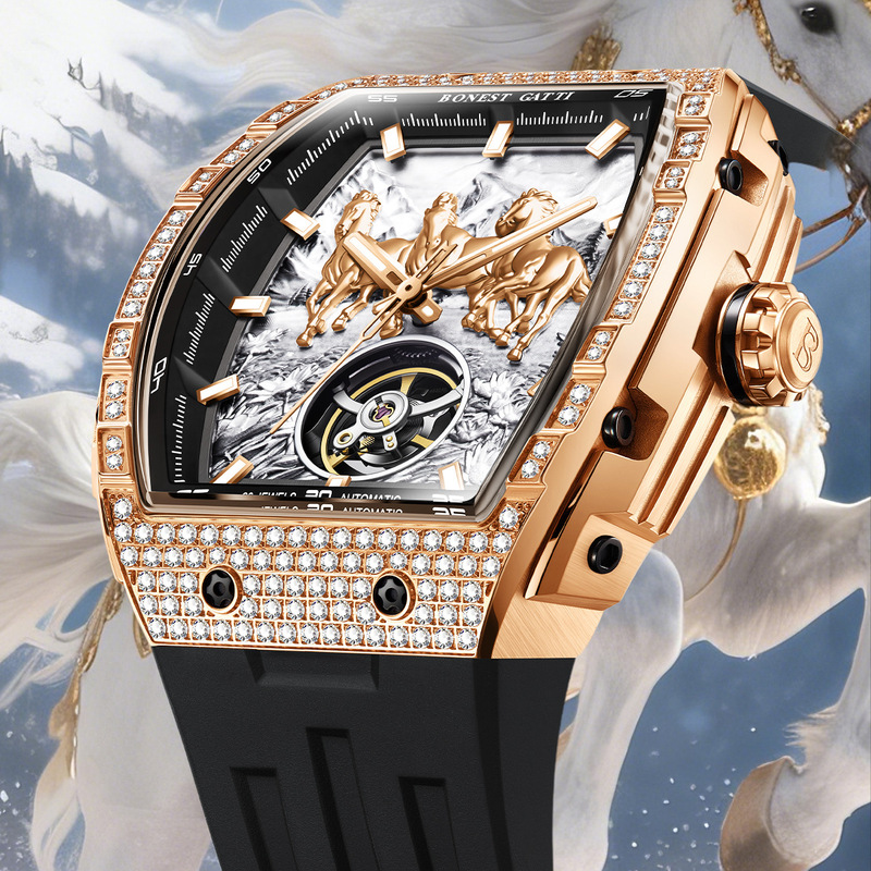 German Bugatti/Bonest Gatti Fully Automatic Mechanical Watch Barrel-Shaped Year of the Horse Limited Edition Factory Direct Sale