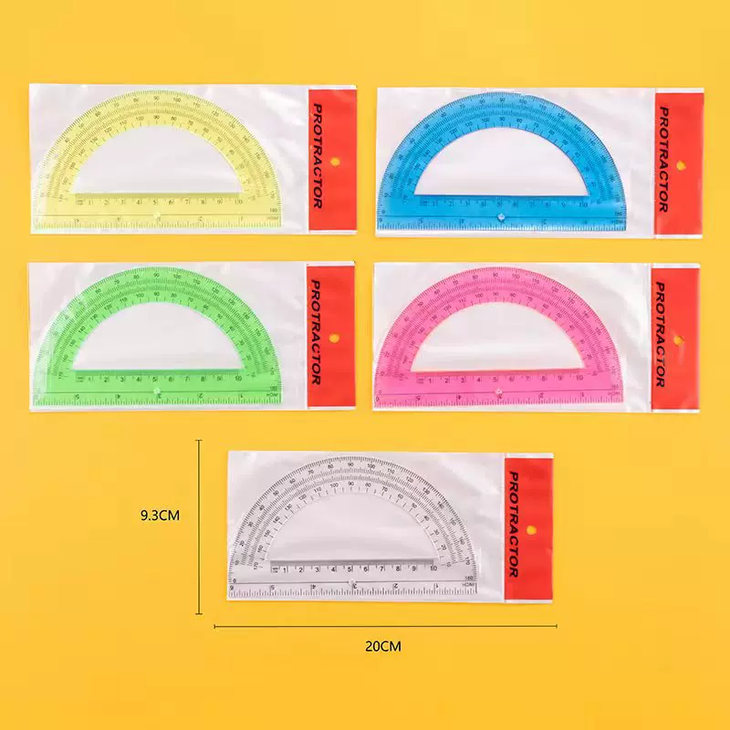 厂家直供大号半圆180度彩色透明量角器15.5CM量角尺绘图文具套装