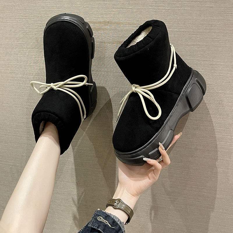 Women's Winter Korean Style Trendy Lace-Up Thick-Soled Eva Height-Increasing Outdoor Non-Slip High-Top Warm Snow Boots for Outdoor Wear