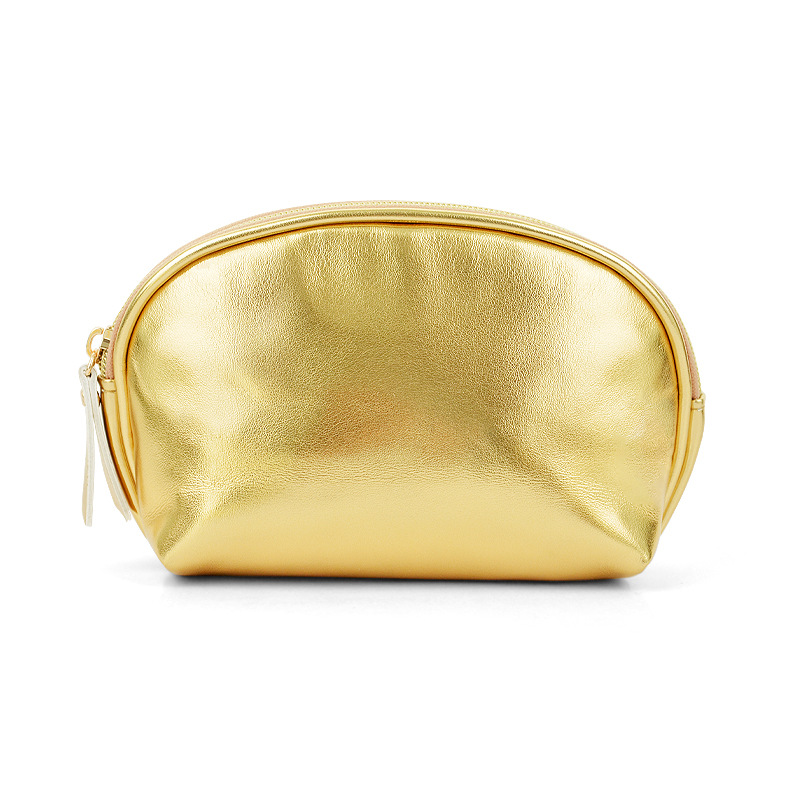 Oro brillante completo pu textura de mano bolso cosmético de alto aspecto ligero de lujo simple almacenamiento portátil y organización bolsa de cosméticos