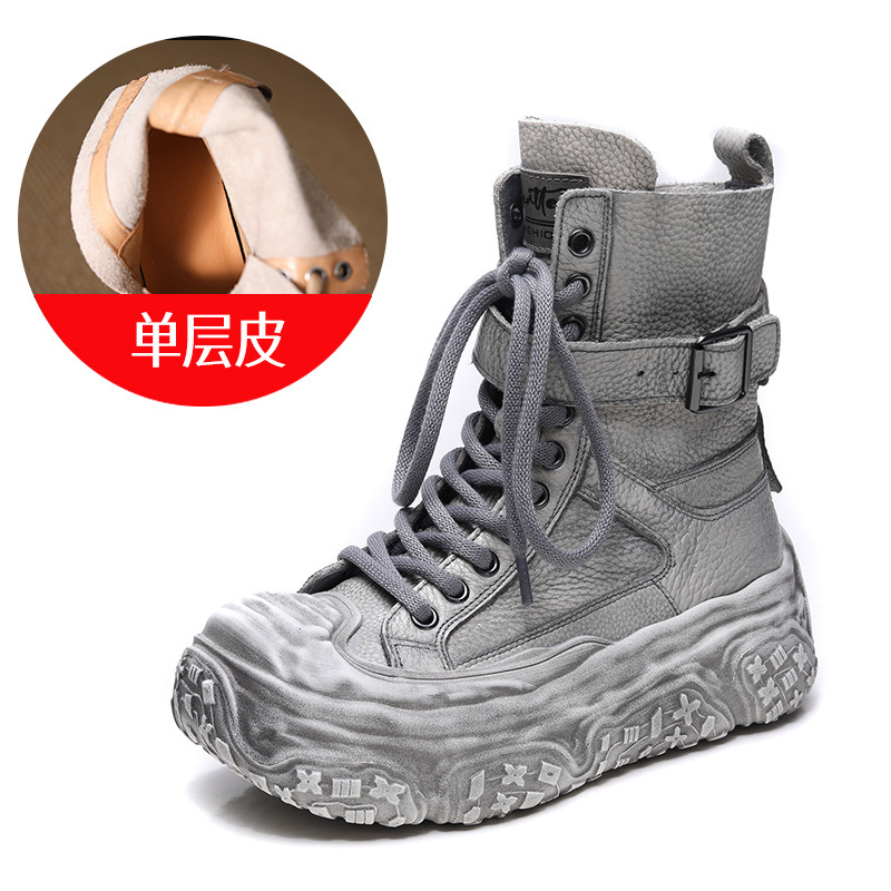 小众设计师头层牛皮废土风厚底马丁靴女2025冬季新款单靴复古靴子|undefined