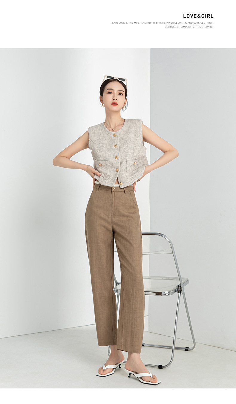 Quần harem nữ ống rộng vải lanh Tencel mỏng mùa hè, tôn dáng, chín tấc — Hoa Anh Đào chi tiết 22