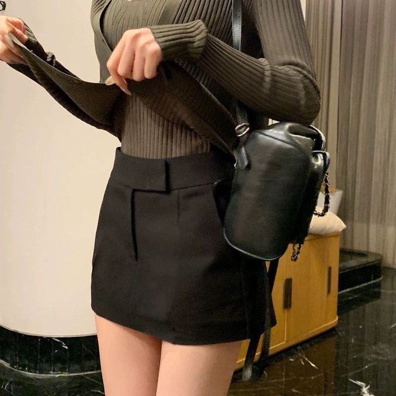 2025春夏卡其色短裙英伦风简约西装A字半身裙女高腰百搭辣妹短裙|undefined