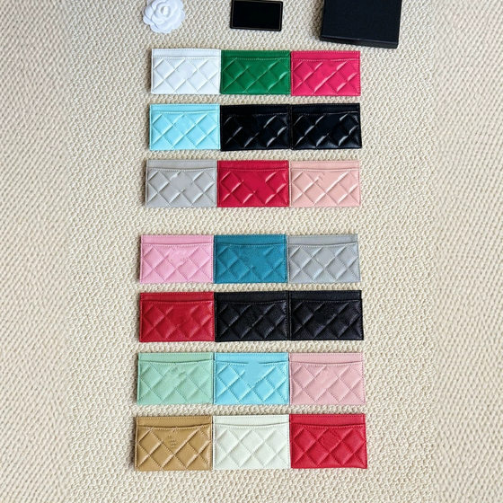 Explosive Style Chanel Style Card Bag Sheepskin Rhombic One-piece Leather Card Cover Open Certificate Storage Bag Small and Portable