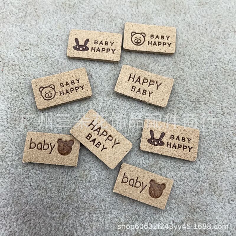 Embossed Microfiber Rabbit Head Small Leather Label DIY Handmade Hair Ring Wool Doll Hair Pin Accessories Accessories Hair Accessories Material