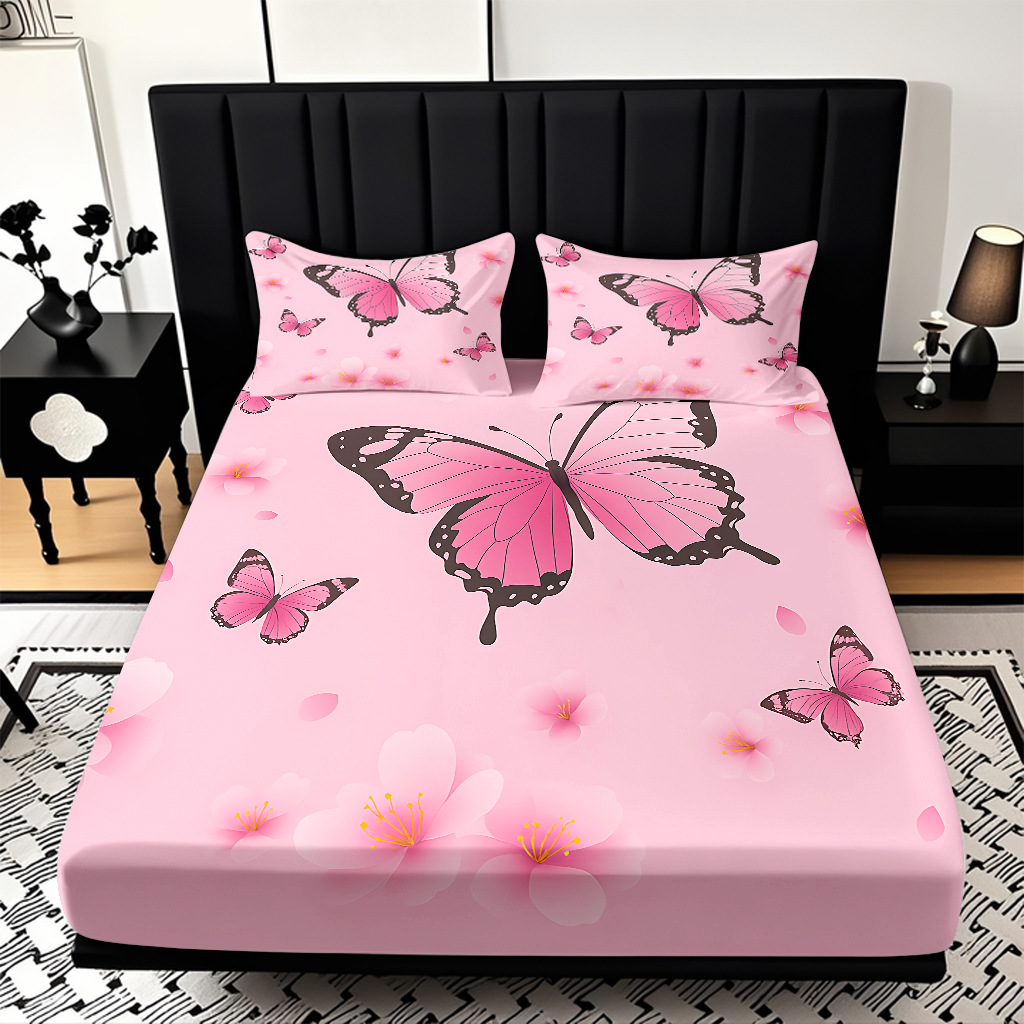 TEMU / JIT Transfronterizo para la serie de mariposas multicolores 3D impresión digital cama cama almohada kit de diseño se puede fijar