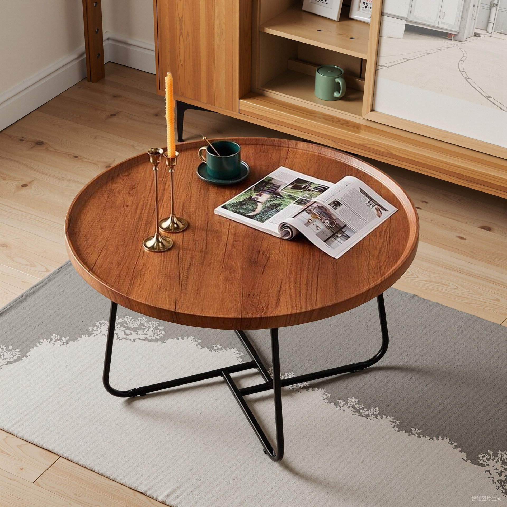 Mesa de centro transfronteriza, mesa auxiliar para sala de estar, mesa redonda pequeña, mesita de noche sencilla, mesa de comedor sencilla, mesa de té pequeña. image 4