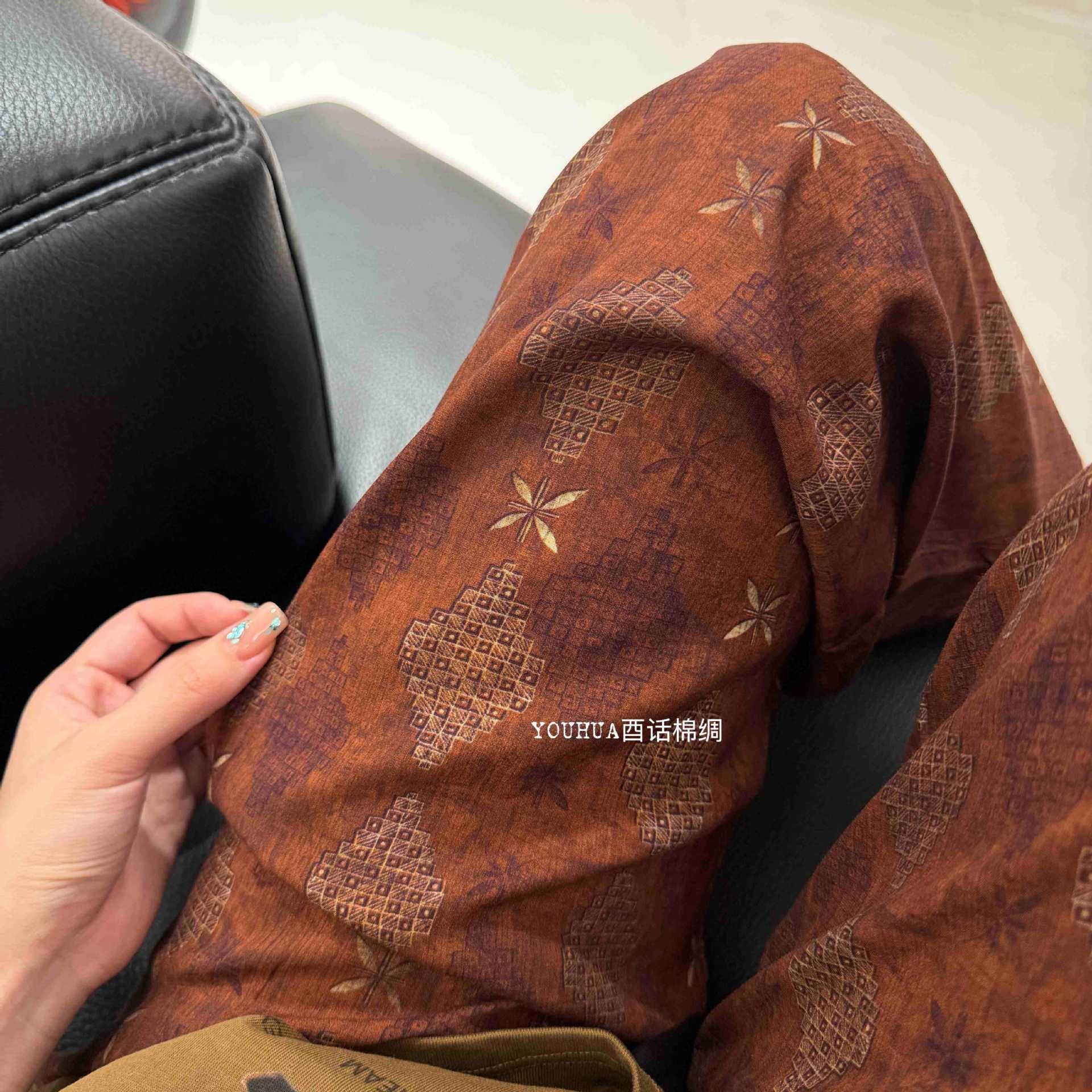 Pantalones de pijama de seda de algodón Pantalones de pierna ancha de seda de algodón fino para mujer