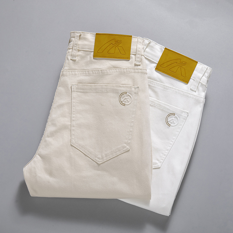 外贸原单高棉弹力软糯白色牛仔裤男直筒裤子剪标一线潮流秋冬新款