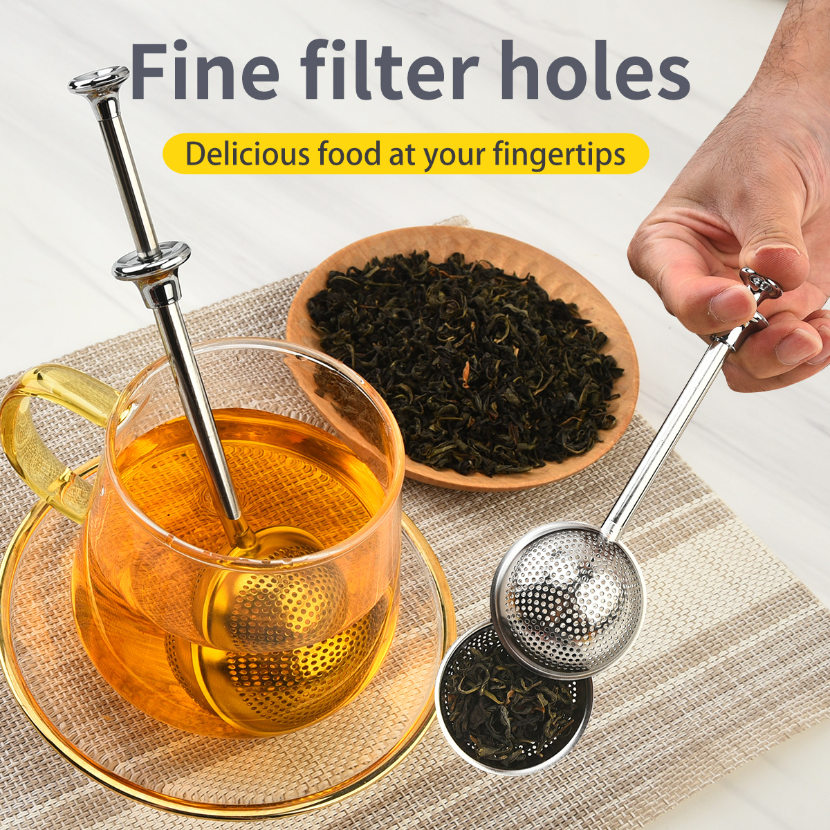 Té de oficina, hogar perezoso, fugas de té, separación de té de acero inoxidable, filtro de malla fina, clip de línea, bola de té de prensa