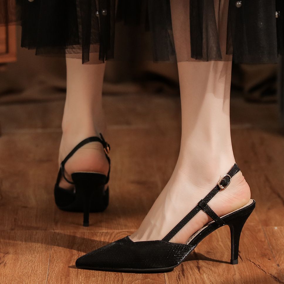 7755B Front Wrap Back Open Heel Sandals High Heels Elegant Commuting Versatile Daily Professional Temperament Women's_voghion.com