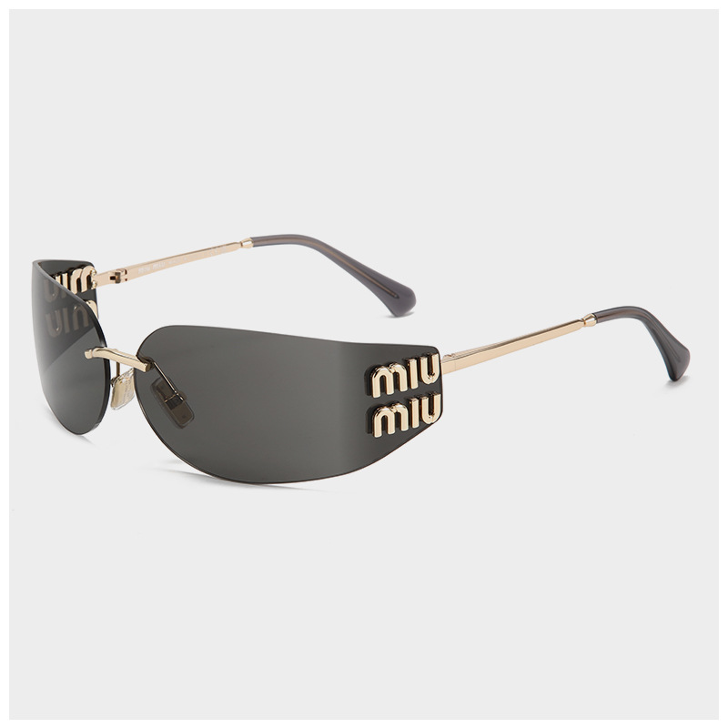 2025 New Model Zhang Yuanying Same Style Miu Miu Smua51S Sunglasses Narrow Frame High Aesthetic Rimless Brown Sunglasses for Women